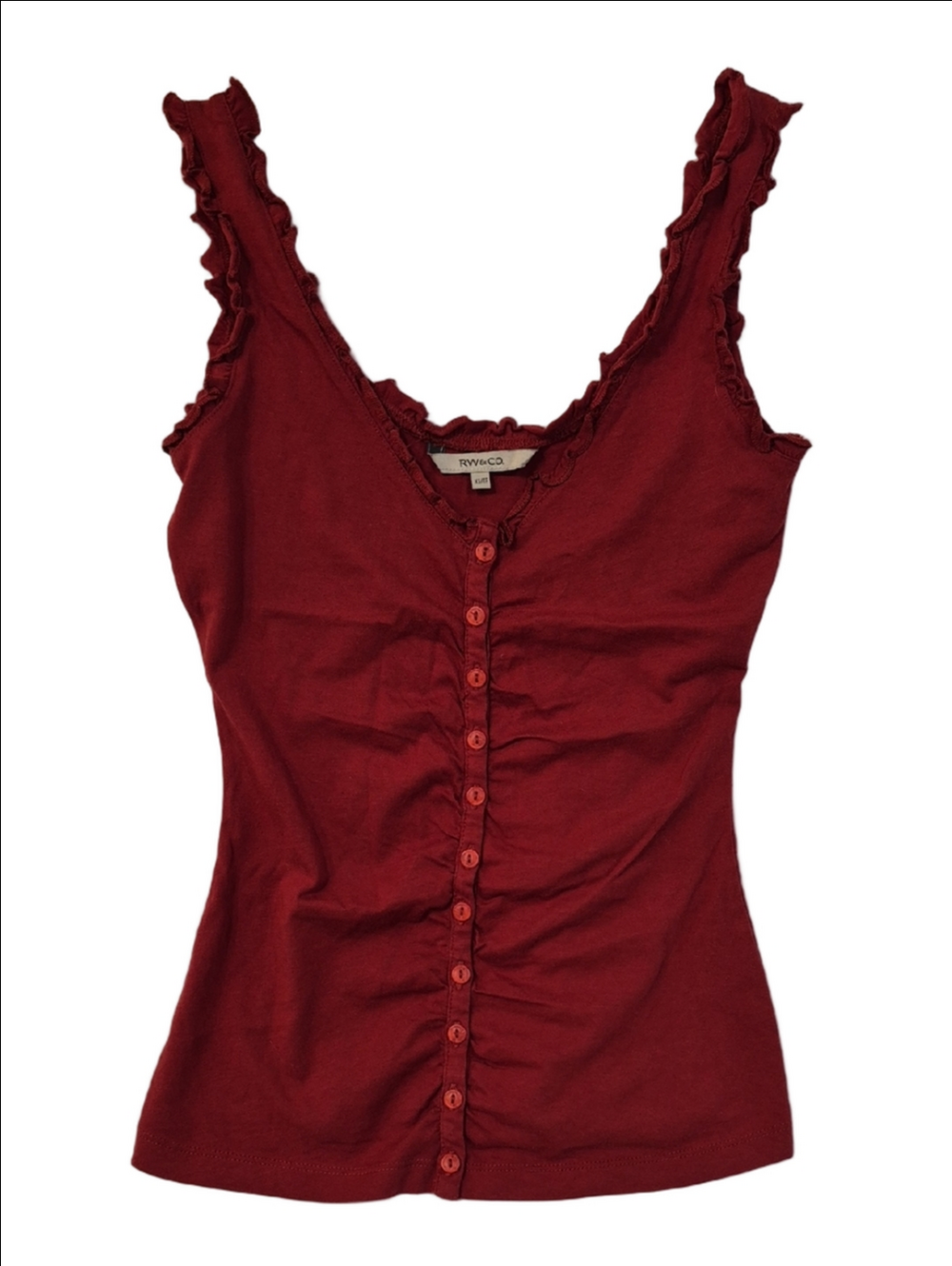 RW&CO. Maroon Ruffled Button-Front Tank - Picture 1 of 9